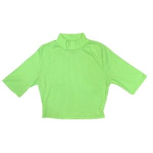 Publik Mock Neck Cropped Top Lime Green Shirt Ribbed Women's Size Small